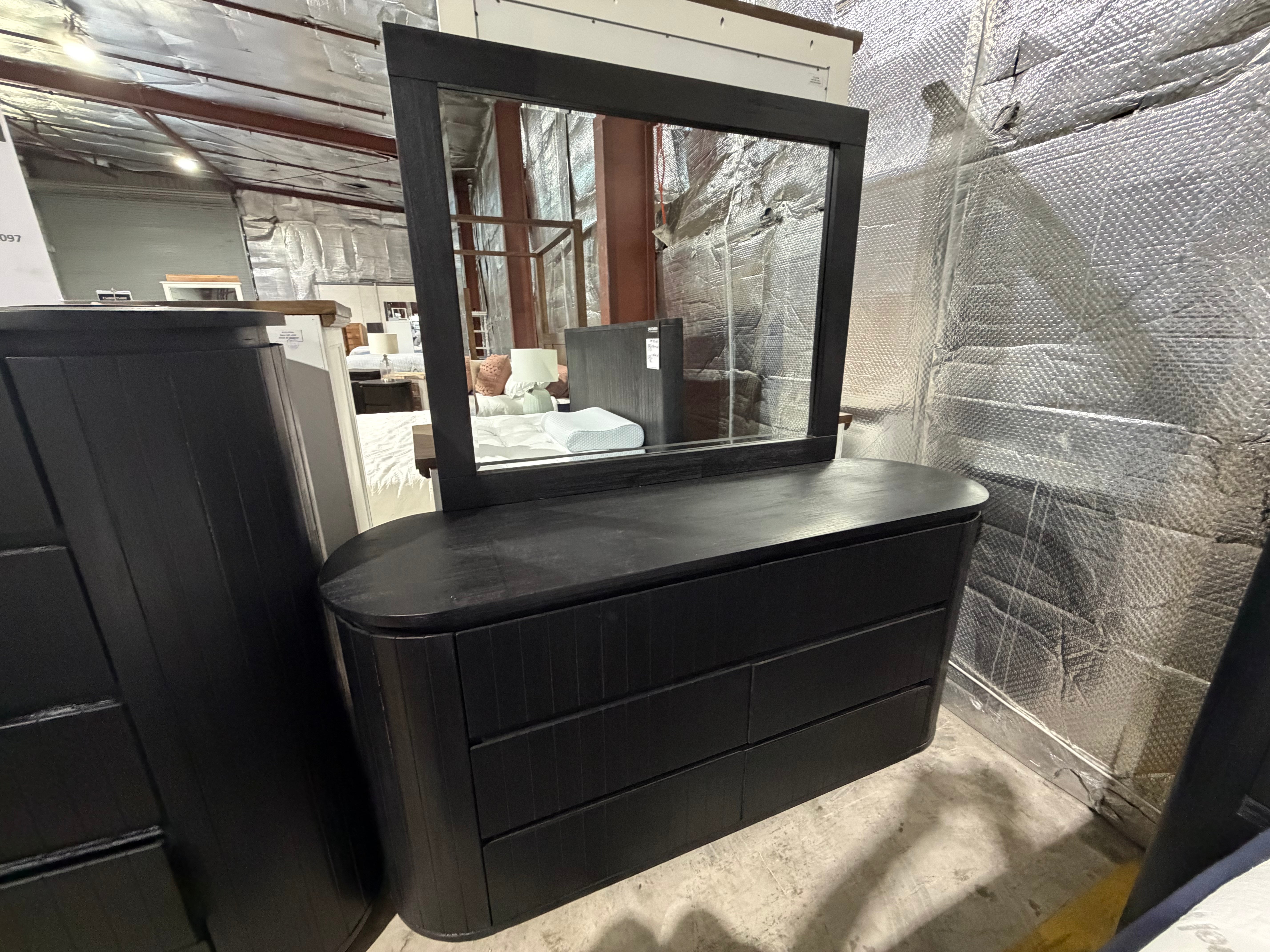 Athena ripple dressing table inc mirror in shadow black finish