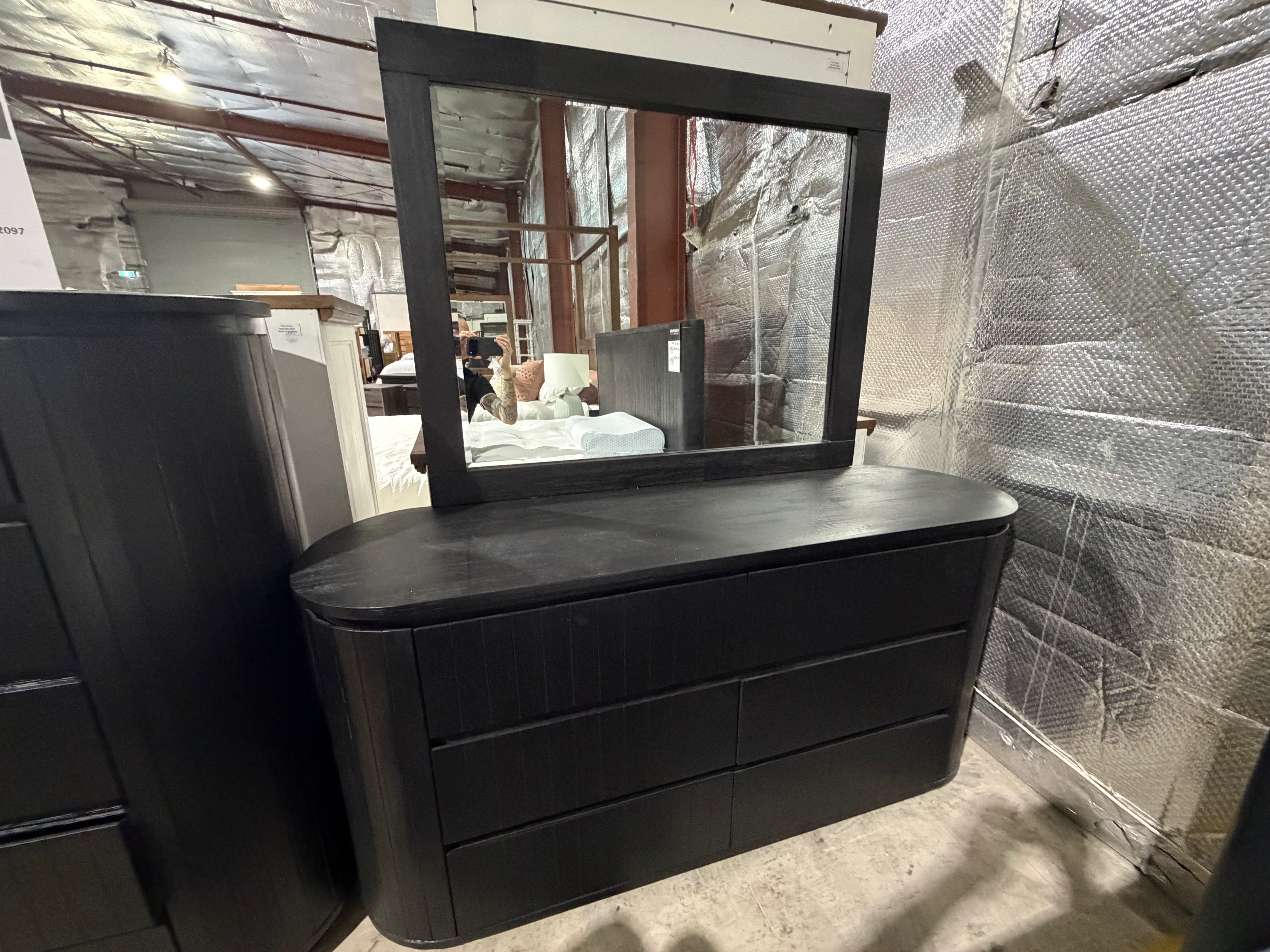 Athena ripple dressing table inc mirror in shadow black finish