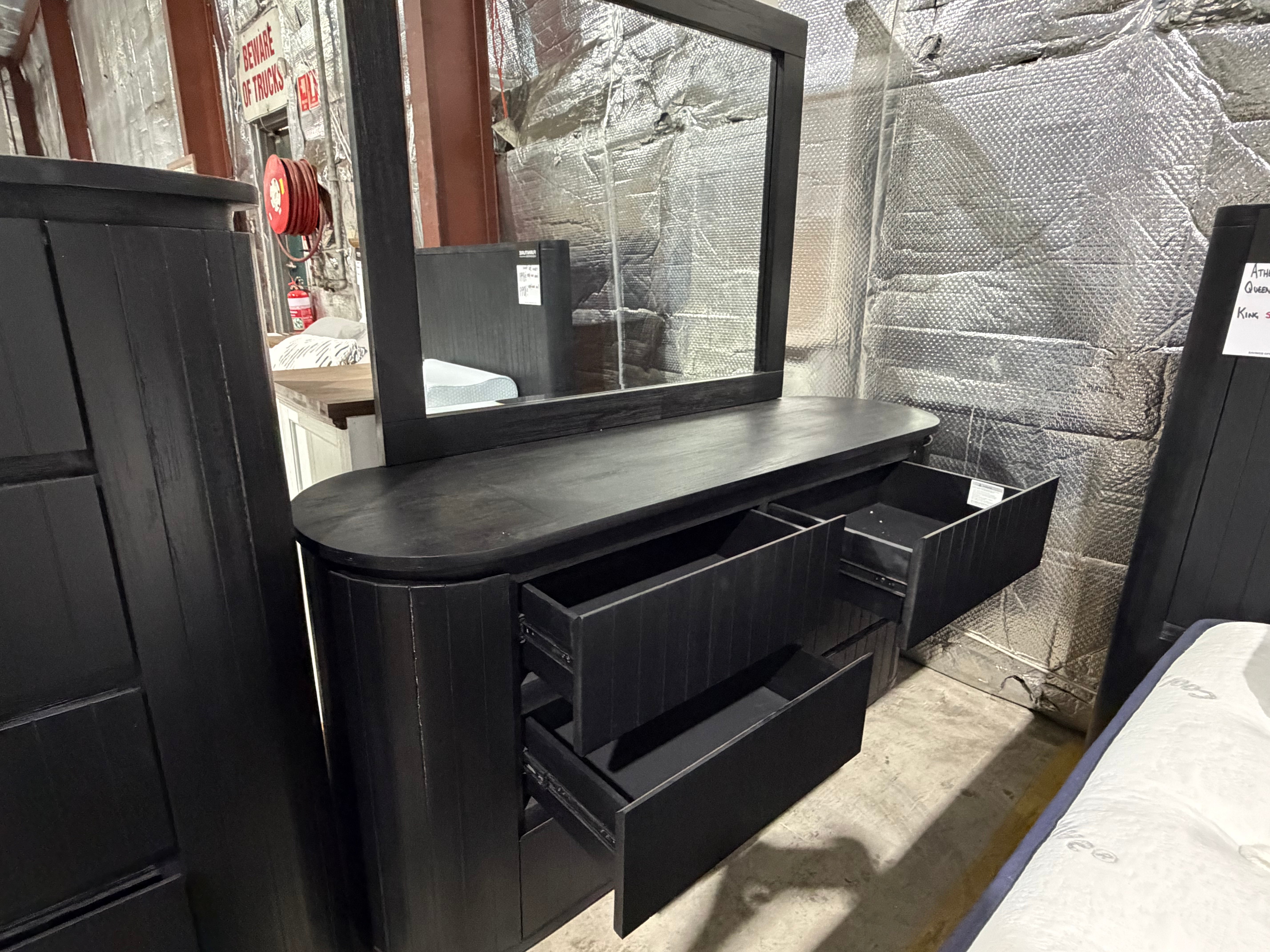 Athena ripple dressing table inc mirror in shadow black finish