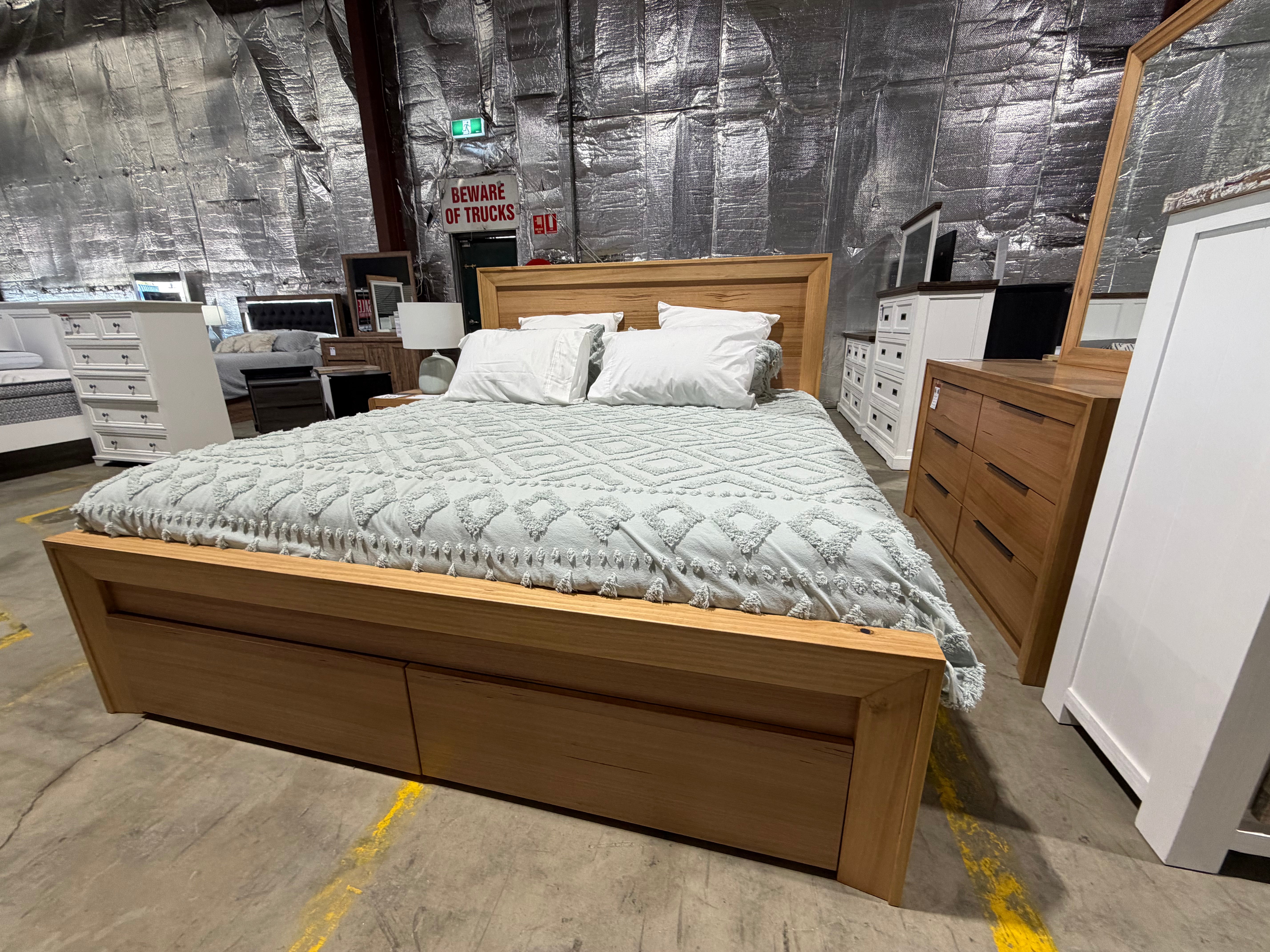 Ontario King size bed with draws in messmate timber