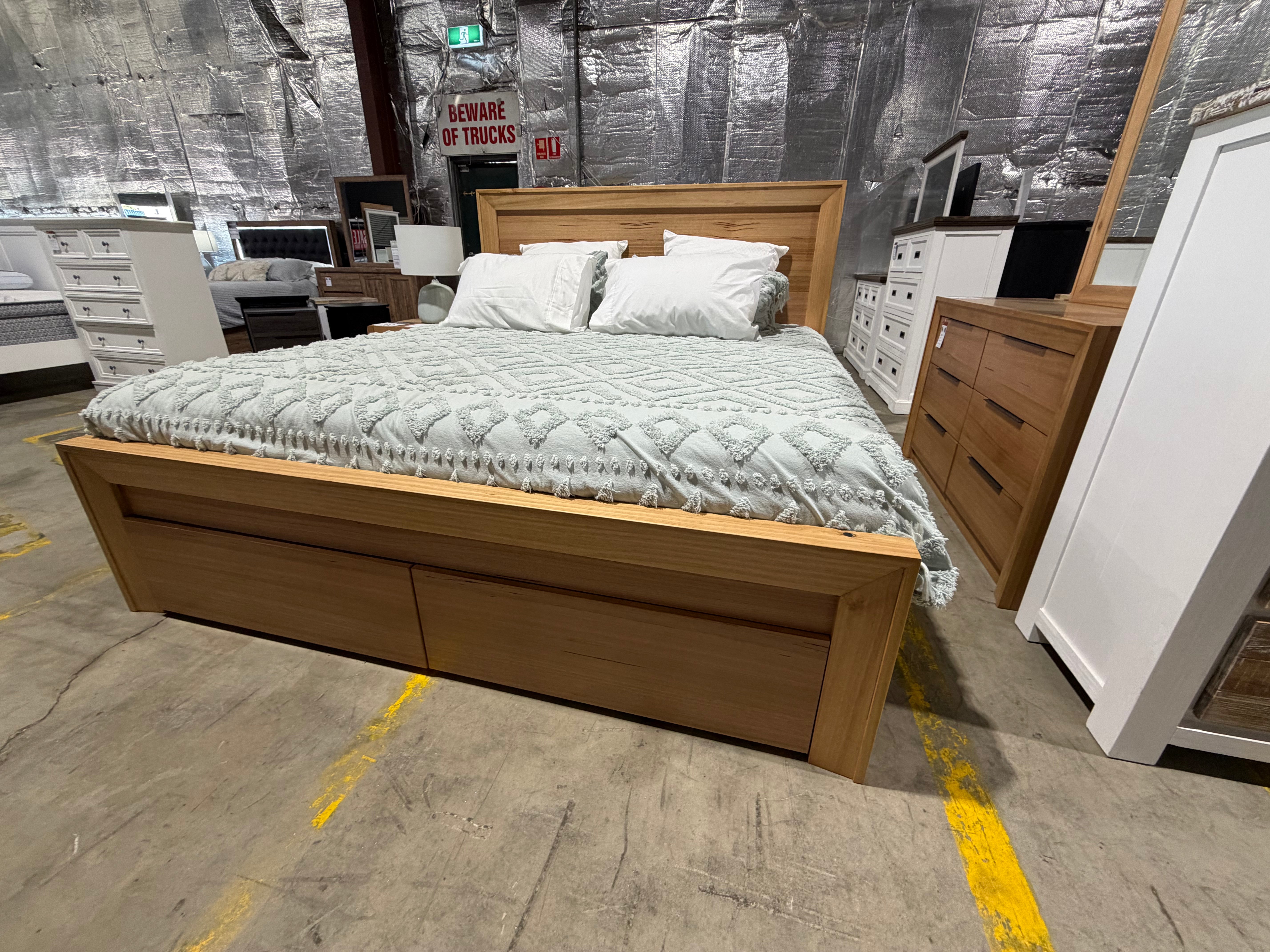Ontario King size bed with draws in messmate timber