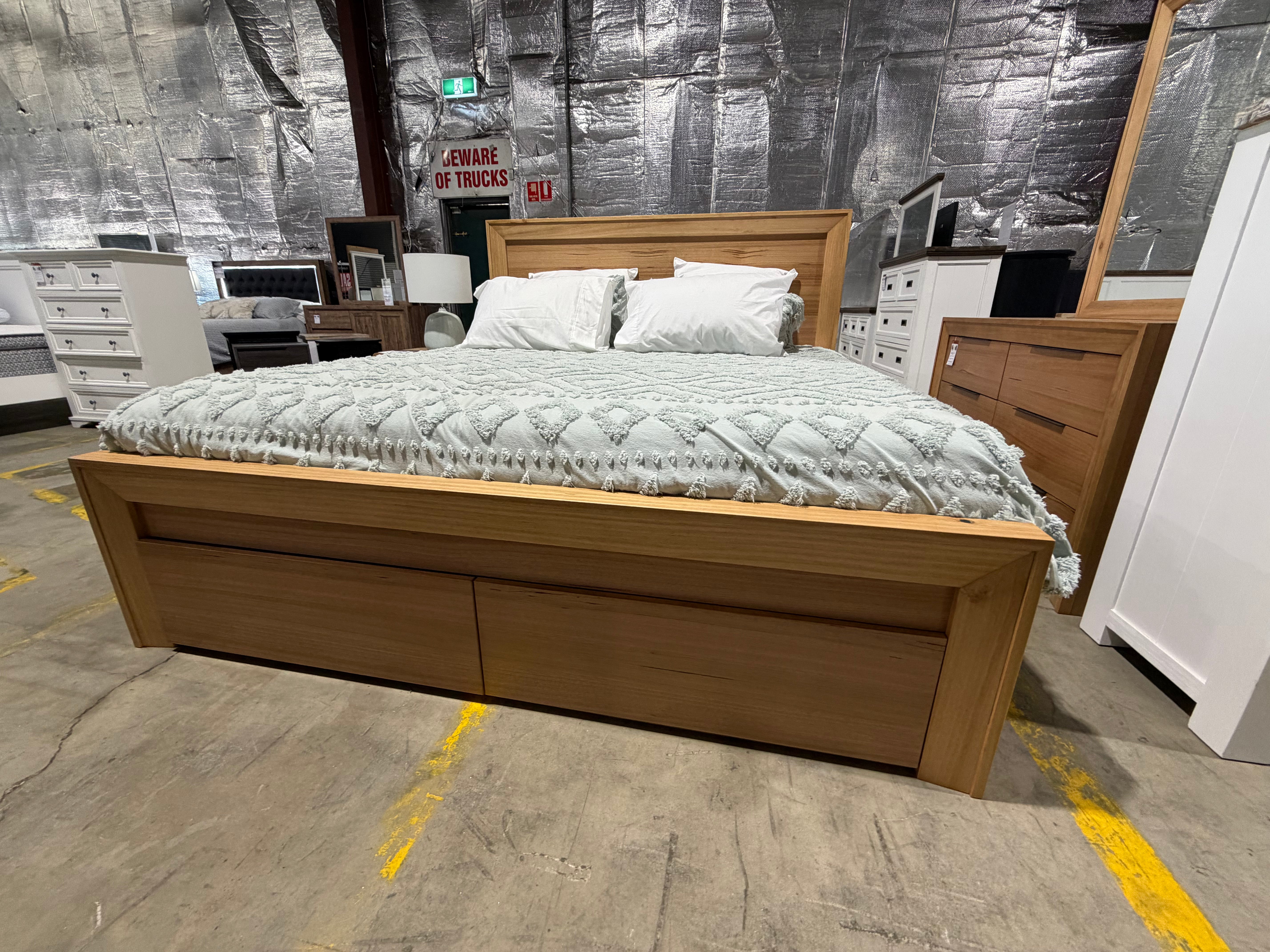 Ontario King size bed with draws in messmate timber