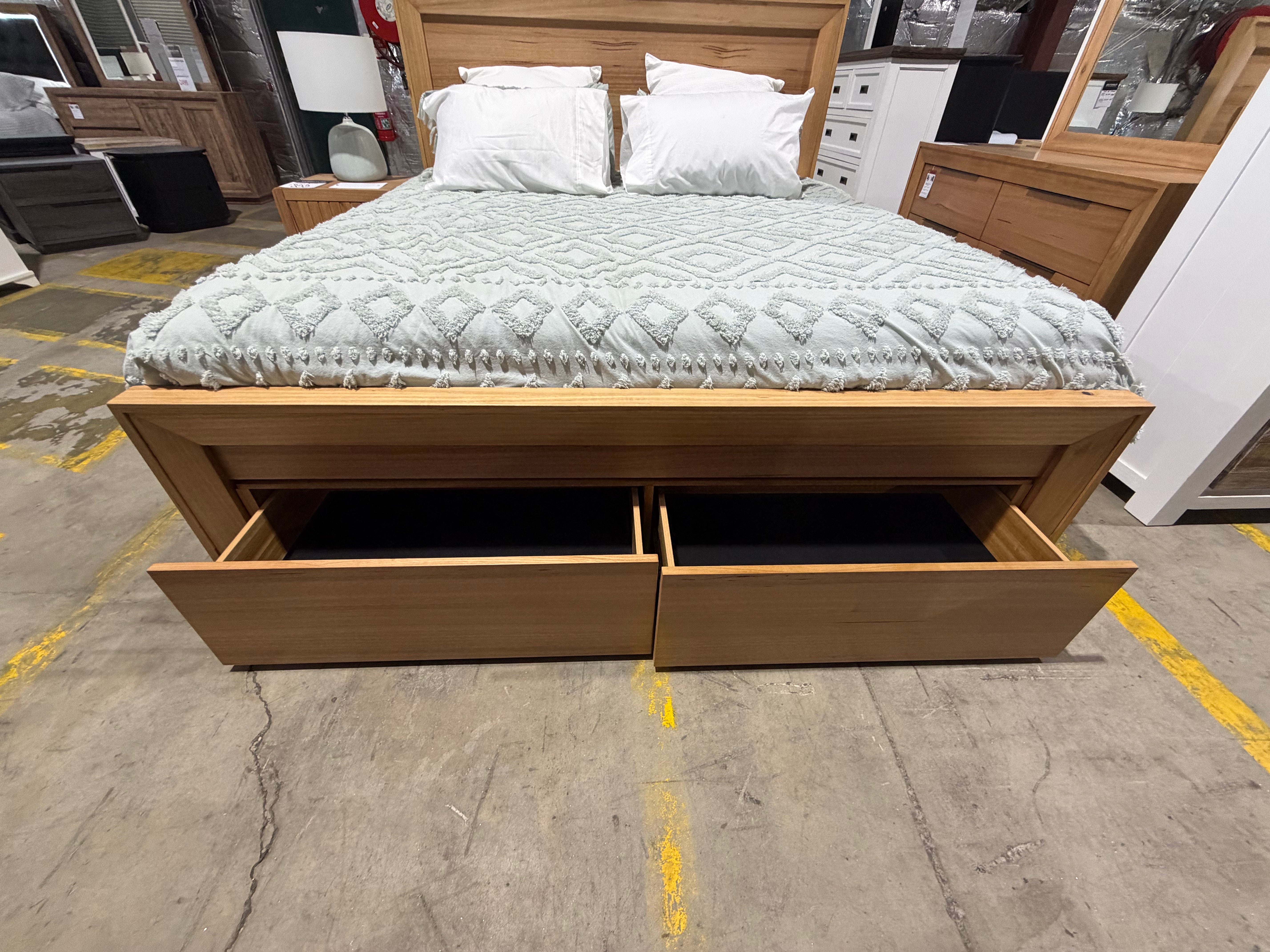 Ontario King size bed with draws in messmate timber