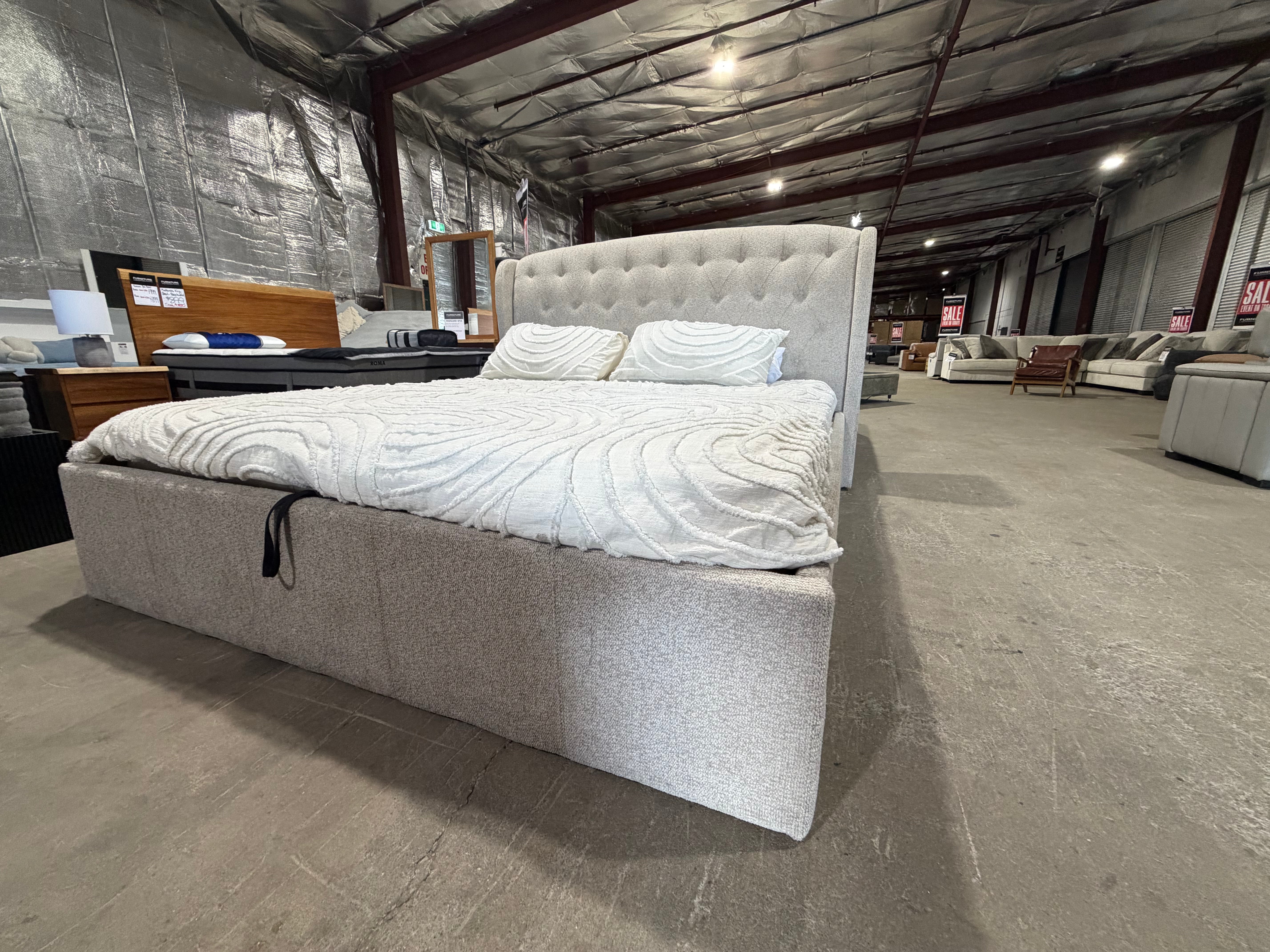 Dallas Queen Bed with Gas Lift Storage Sandy Earth