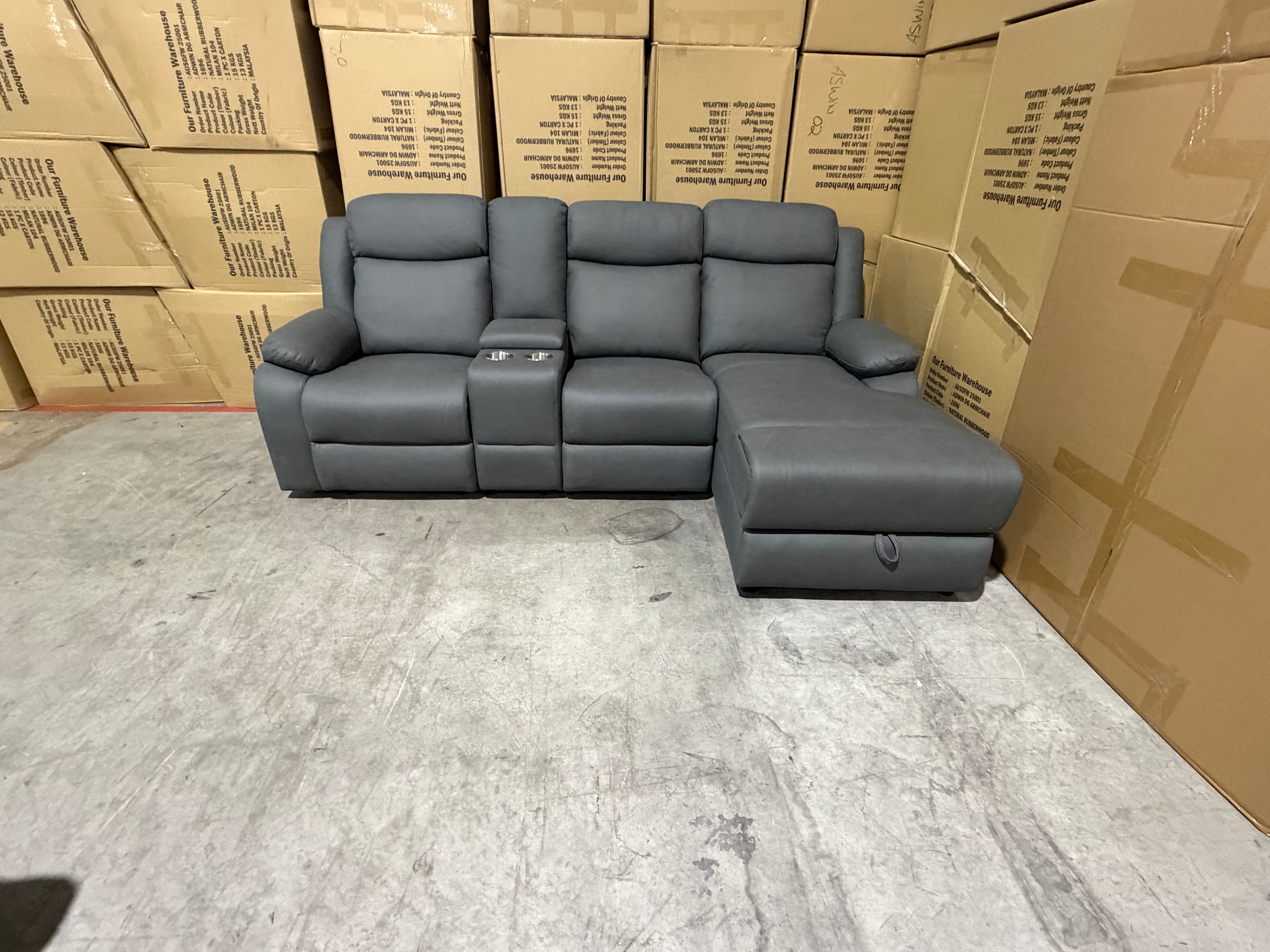 Lola RHF Chaise Lounge With Recliner In Soft Rhino Dark Grey