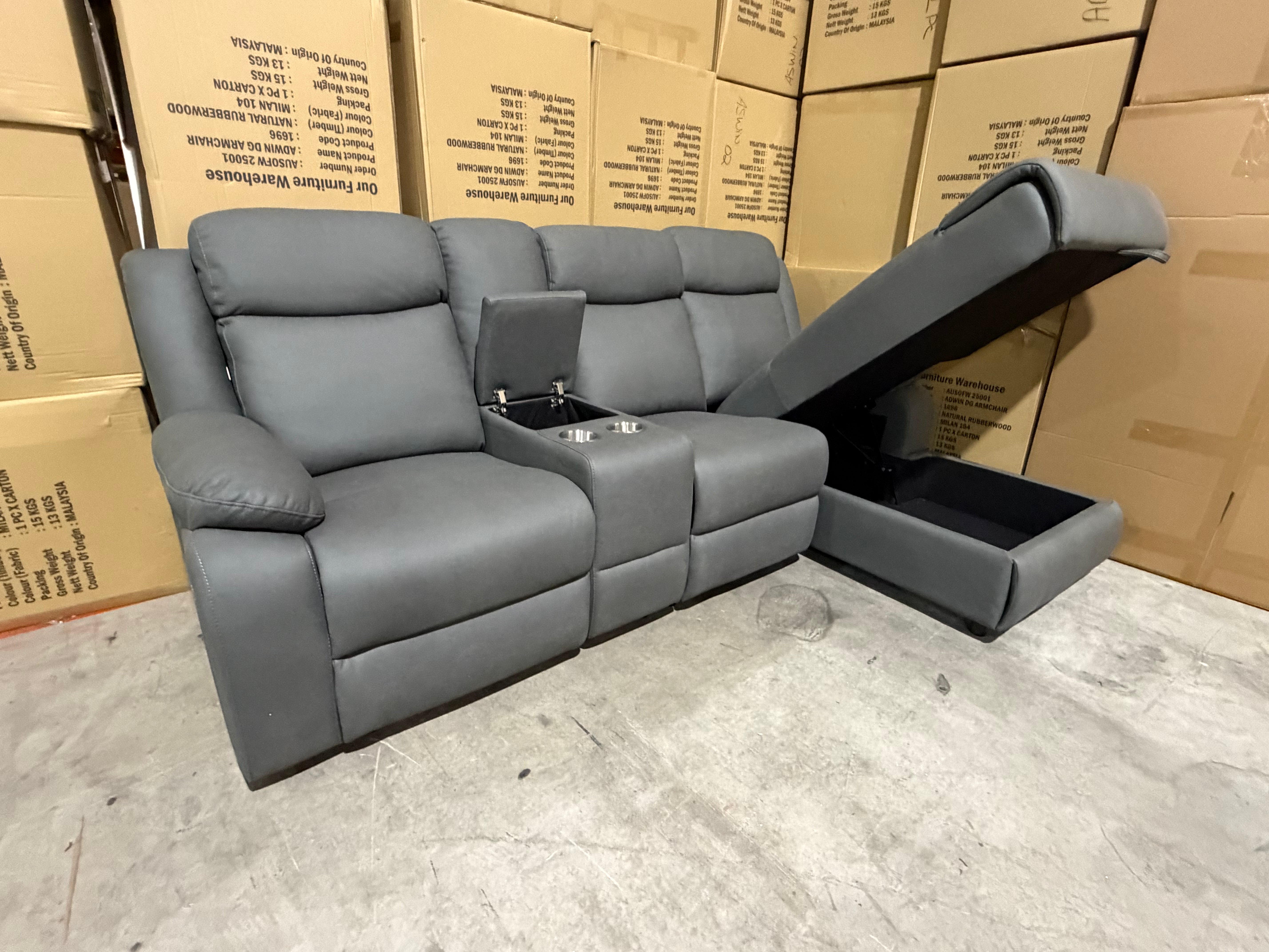 Lola RHF Chaise Lounge With Recliner In Soft Rhino Dark Grey