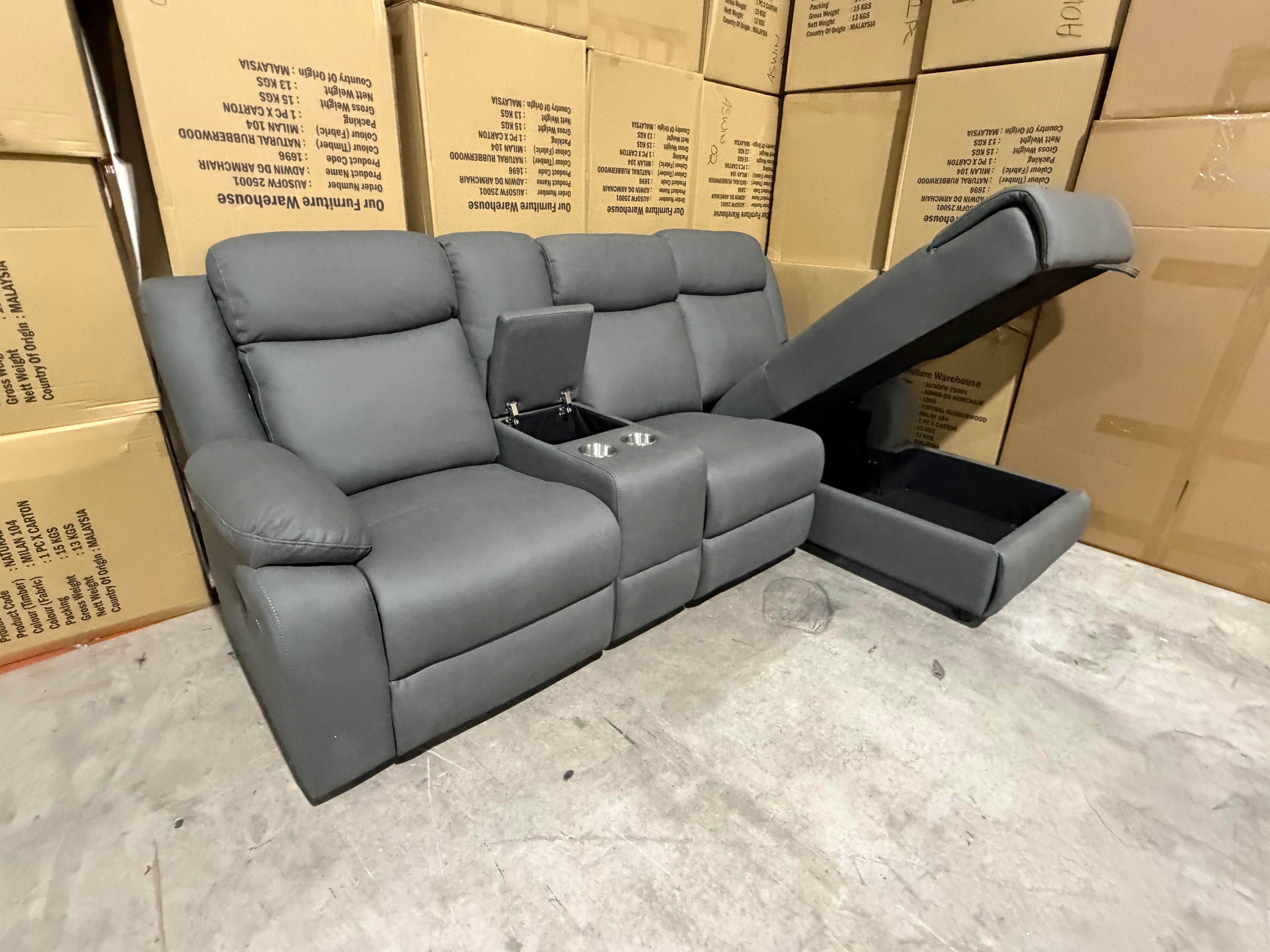 Lola RHF Chaise Lounge With Recliner In Soft Rhino Dark Grey