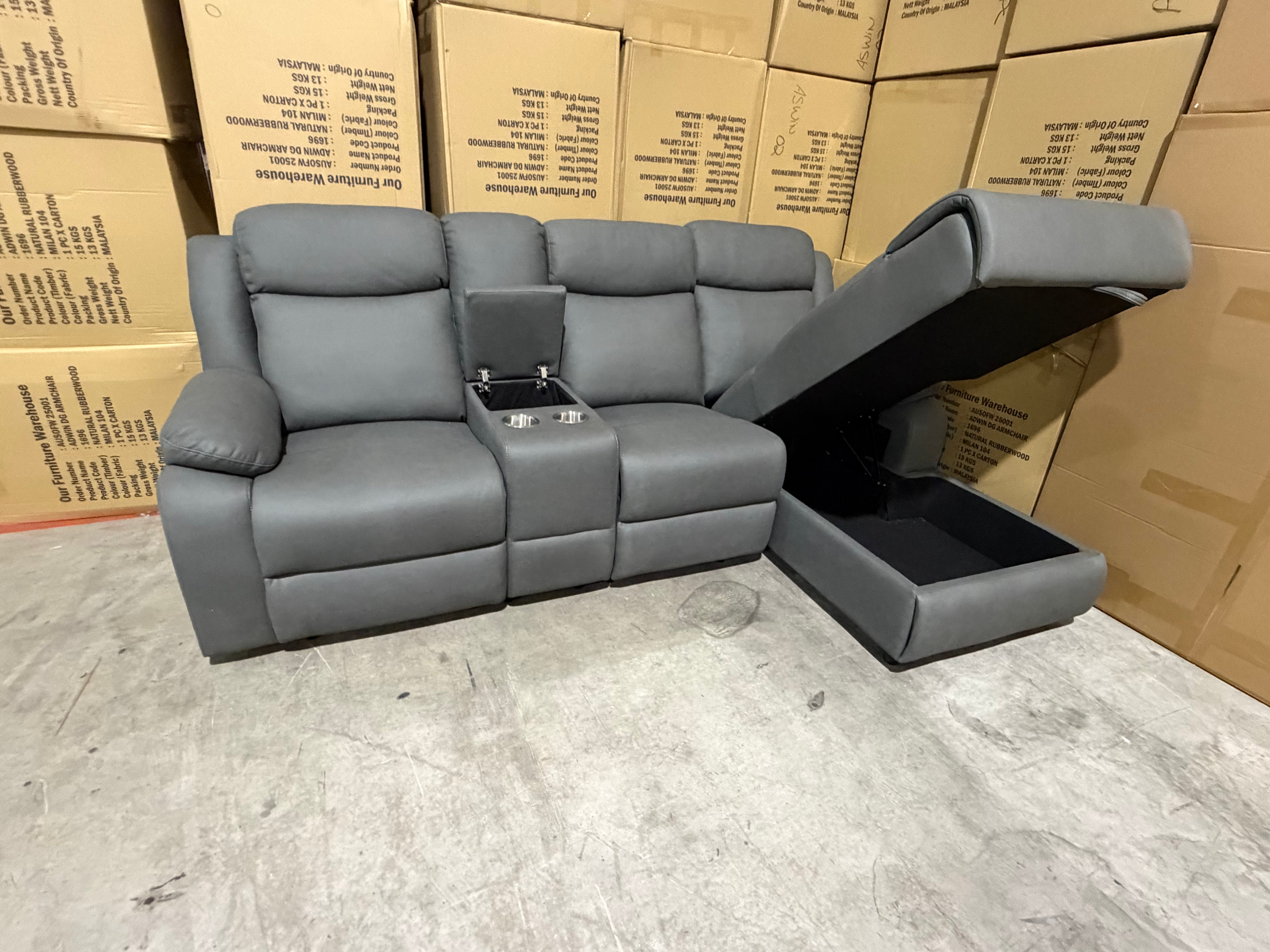 Lola RHF Chaise Lounge With Recliner In Soft Rhino Dark Grey