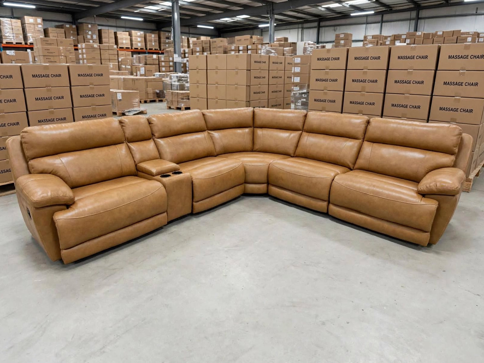 Modena Modular Lounge with 3x Electric recliners Tan leather match