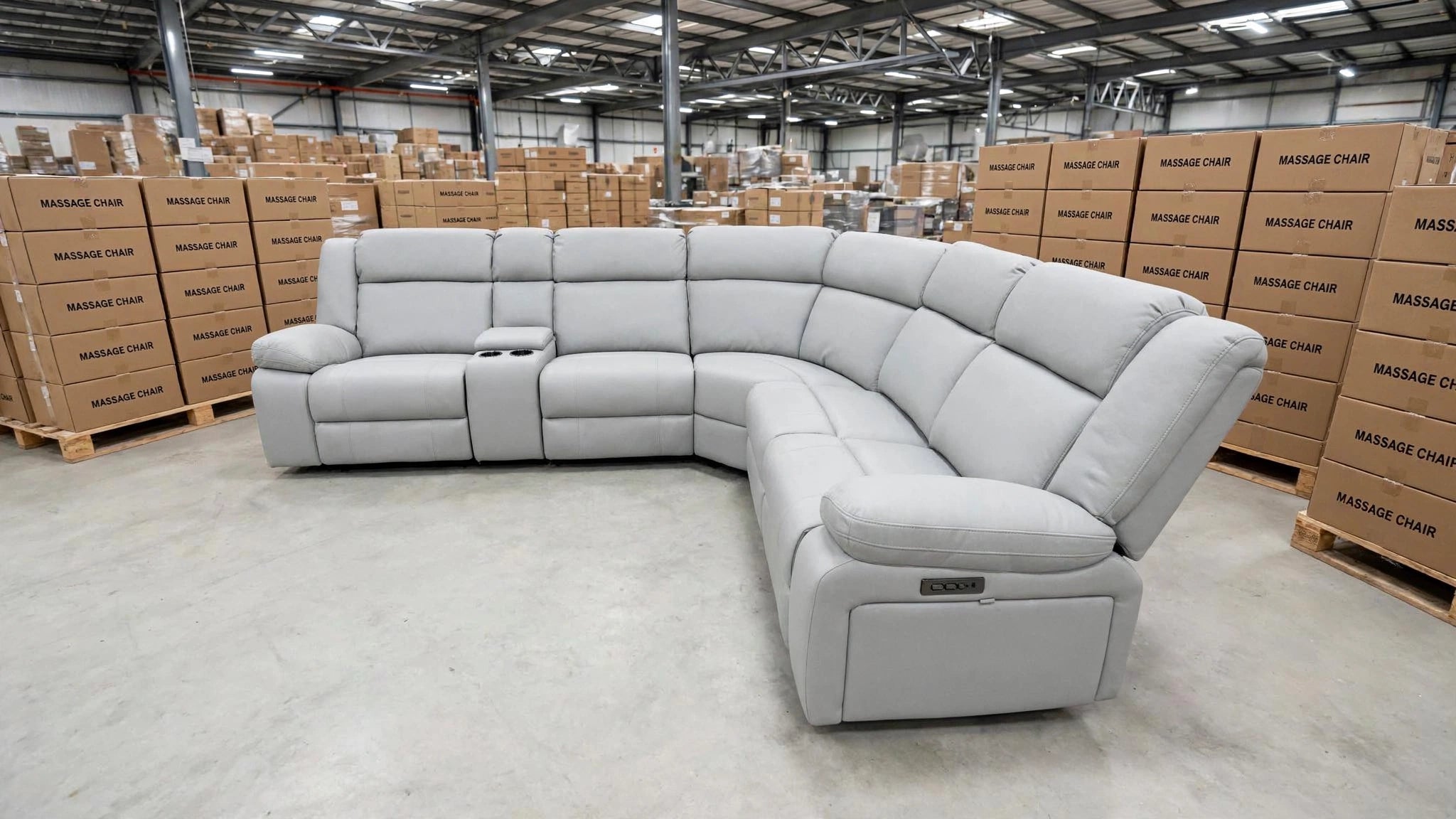 Kenso 6pce modular Lounge with 2 Dual Motion Recliners Soft Rhino Light Grey