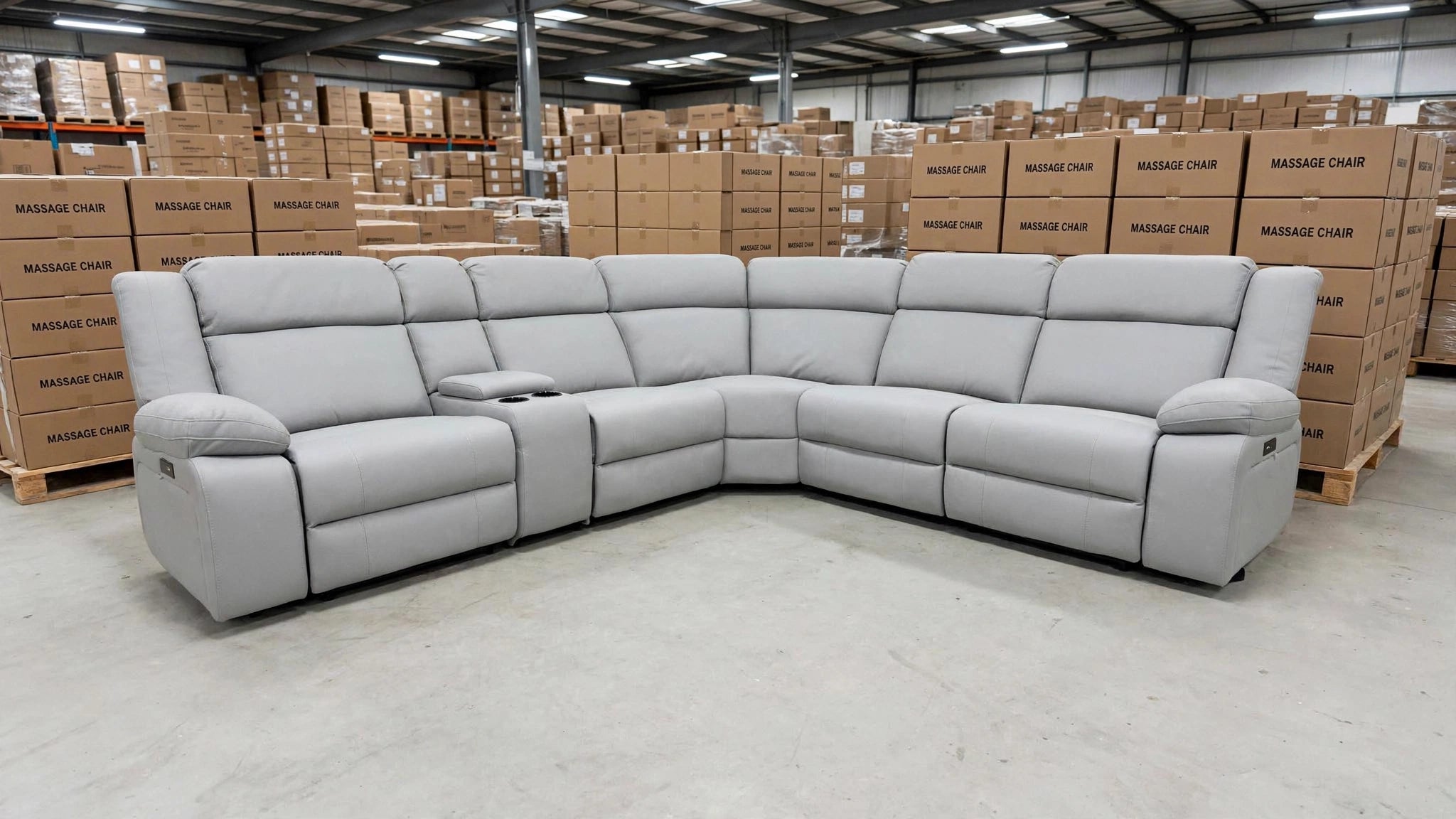 Kenso 6pce modular Lounge with 2 Dual Motion Recliners Soft Rhino Light Grey