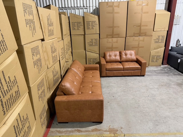 Abbie 3+2 Full Leather Lounge Tan Colour