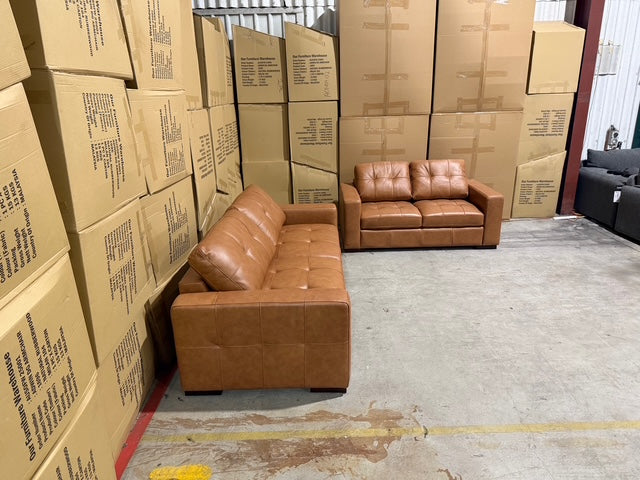 Abbie 3+2 Full Leather Lounge Tan Colour