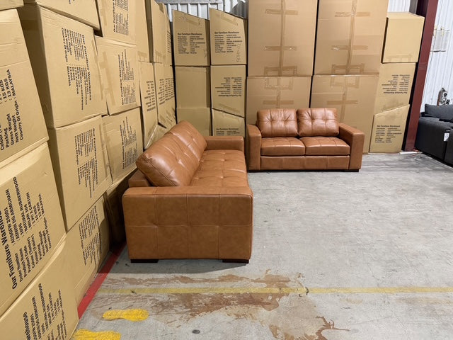 Abbie 3+2 Full Leather Lounge Tan Colour
