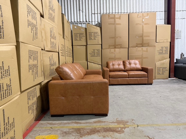Abbie 3+2 Full Leather Lounge Tan Colour