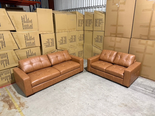 Abbie 3+2 Full Leather Lounge Tan Colour