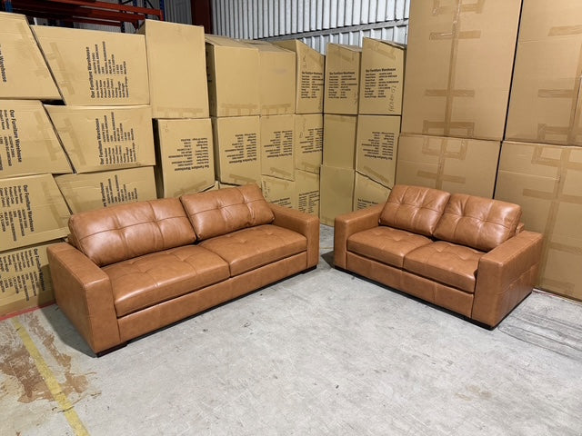 Abbie 3+2 Full Leather Lounge Tan Colour