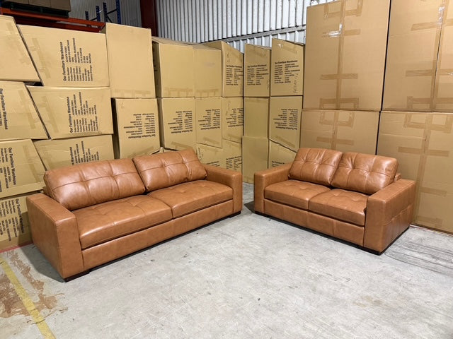 Abbie 3+2 Full Leather Lounge Tan Colour