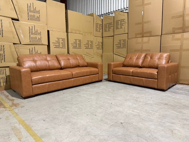 Abbie 3+2 Full Leather Lounge Tan Colour
