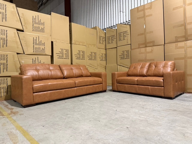 Abbie 3+2 Full Leather Lounge Tan Colour