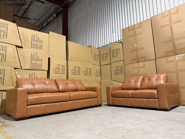 Abbie 3+2 Full Leather Lounge Tan Colour