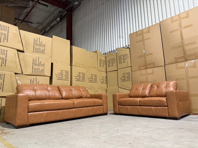 Abbie 3+2 Full Leather Lounge Tan Colour