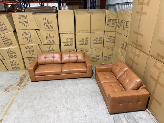 Abbie 3+2 Full Leather Lounge Tan Colour