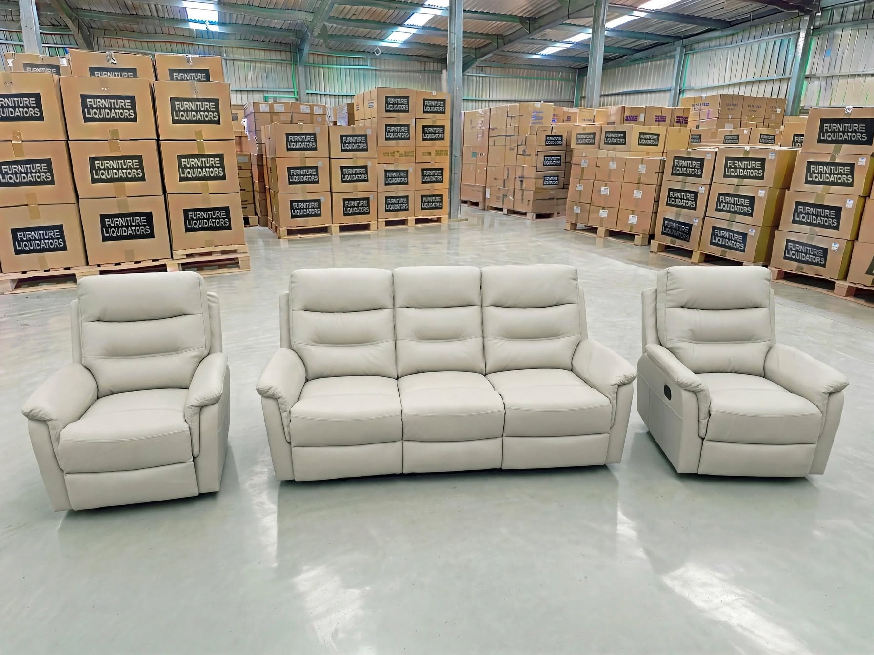 Barrett 3 Piece Leather Recliner Package In Grey