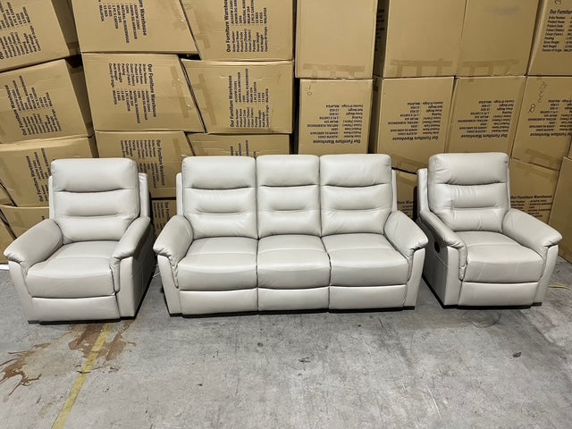 Barrett 3 Piece Leather Recliner Package In Grey