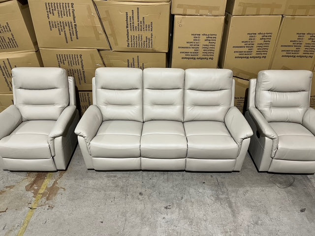Barrett 3 Piece Leather Recliner Package In Grey