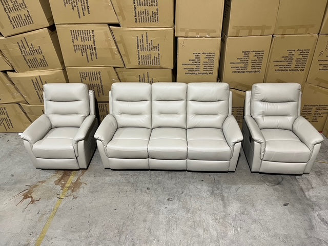 Barrett 3 Piece Leather Recliner Package In Grey