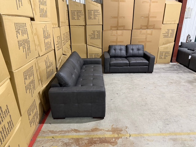 Abbie 3+2 Full leather Lounge Matt Black