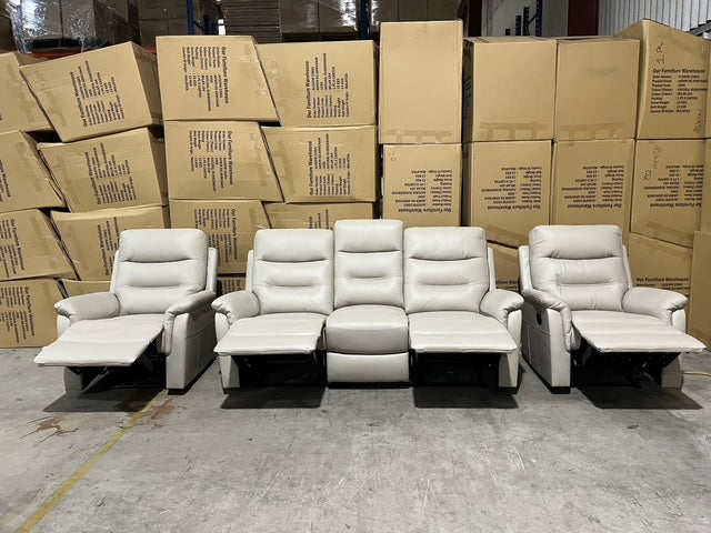 Barrett 3 Piece Leather Recliner Package In Grey
