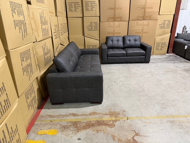 Abbie 3+2 Full leather Lounge Matt Black