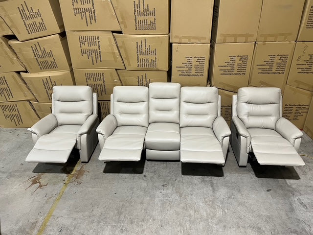 Barrett 3 Piece Leather Recliner Package In Grey