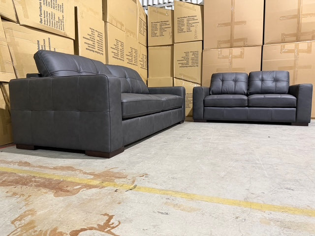 Abbie 3+2 Full leather Lounge Matt Black