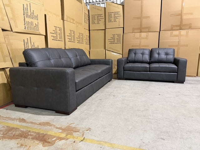 Abbie 3+2 Full leather Lounge Matt Black