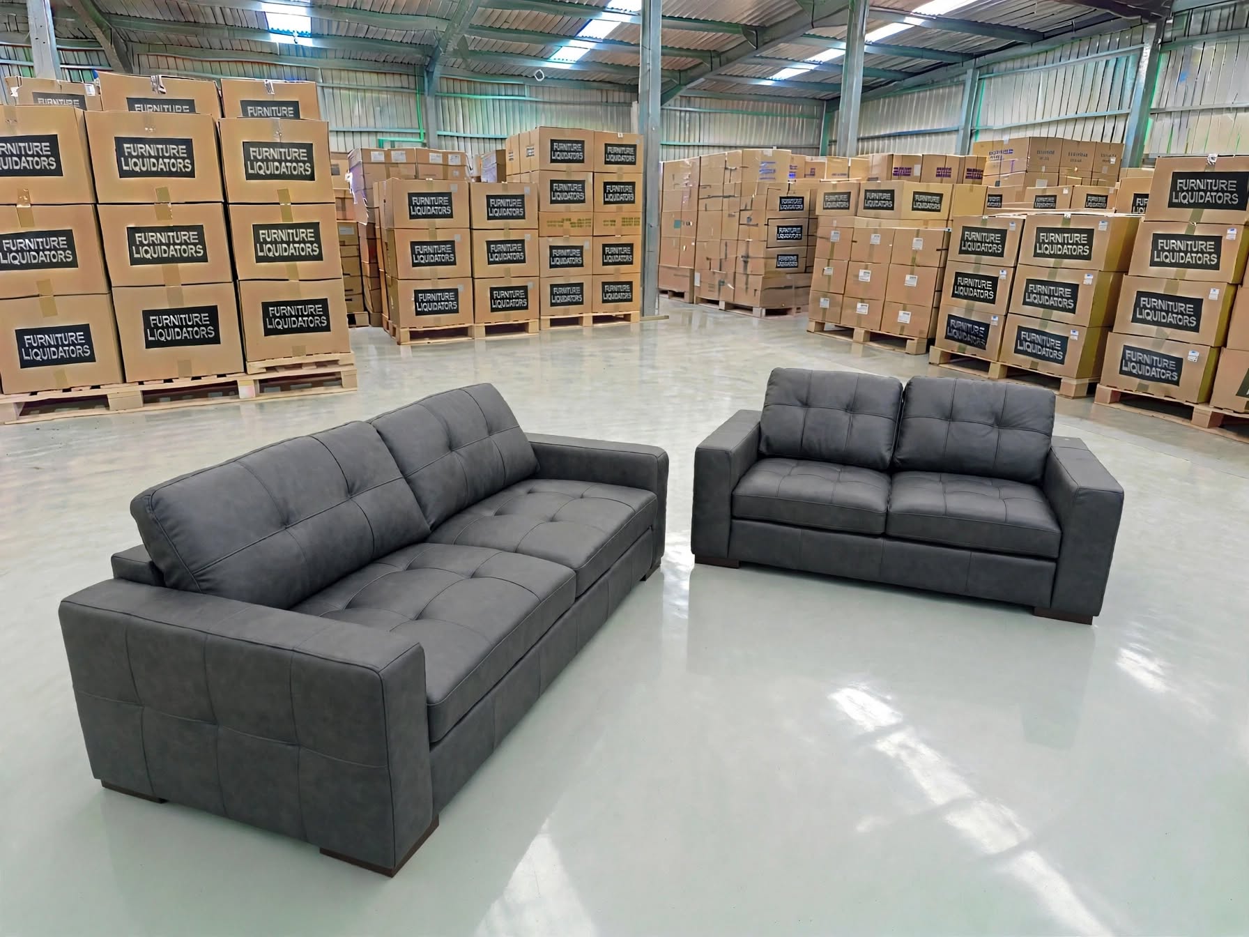 Abbie 3+2 Full leather Lounge Matt Black