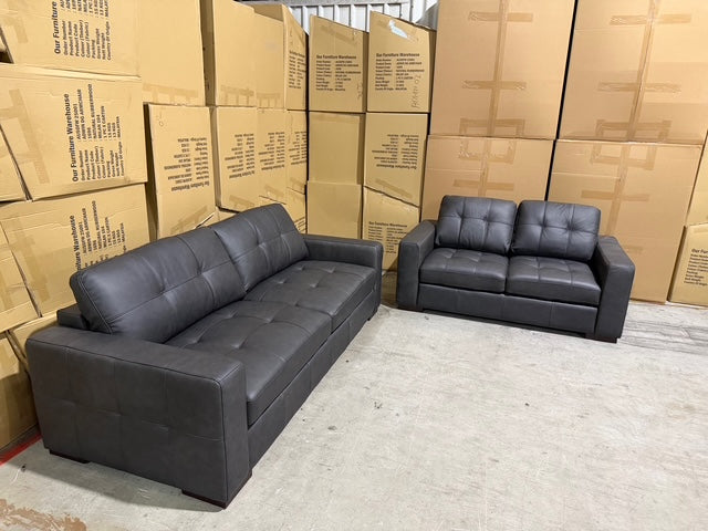 Abbie 3+2 Full leather Lounge Matt Black
