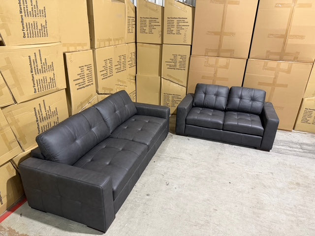 Abbie 3+2 Full leather Lounge Matt Black