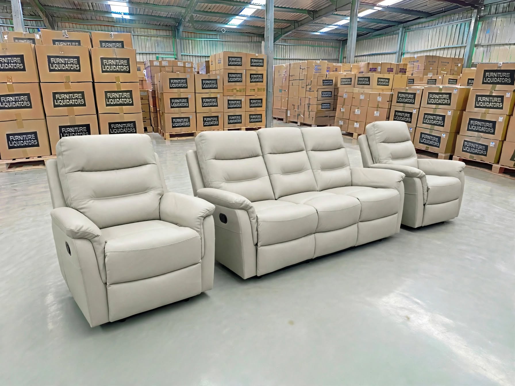 Barrett 3 Piece Leather Recliner Package In Grey