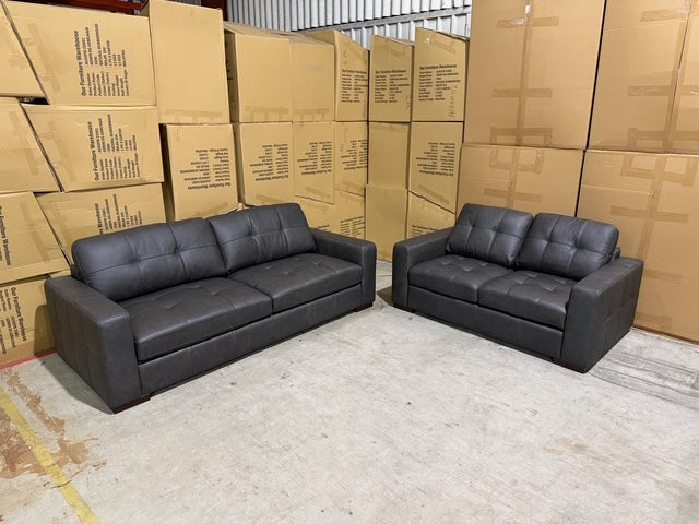Abbie 3+2 Full leather Lounge Matt Black