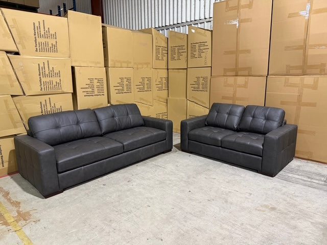 Abbie 3+2 Full leather Lounge Matt Black