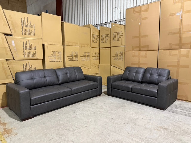 Abbie 3+2 Full leather Lounge Matt Black