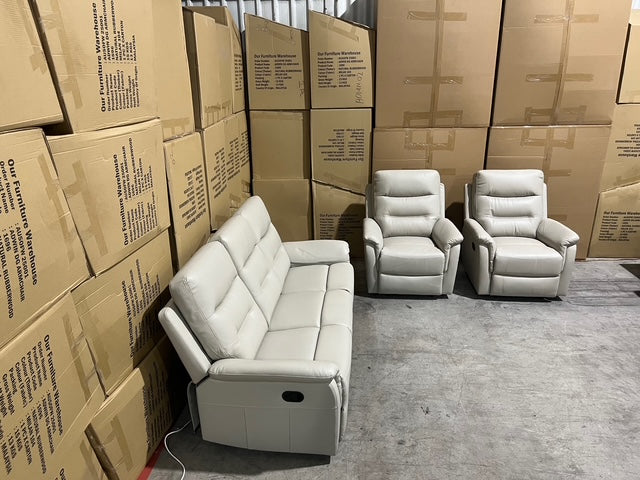 Barrett 3 Piece Leather Recliner Package In Grey