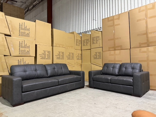 Abbie 3+2 Full leather Lounge Matt Black