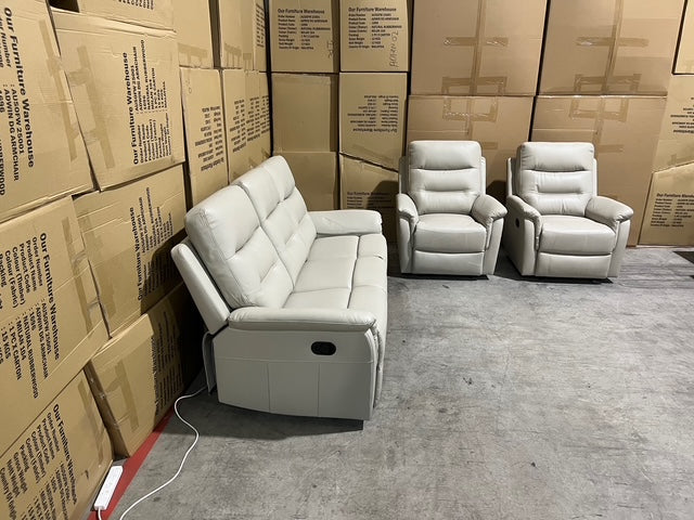 Barrett 3 Piece Leather Recliner Package In Grey