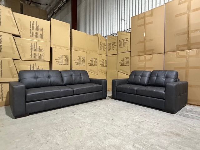 Abbie 3+2 Full leather Lounge Matt Black