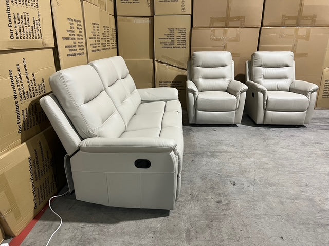 Barrett 3 Piece Leather Recliner Package In Grey