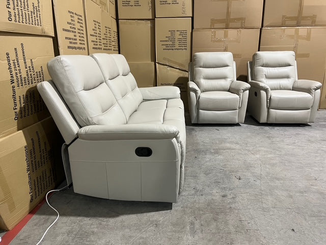 Barrett 3 Piece Leather Recliner Package In Grey